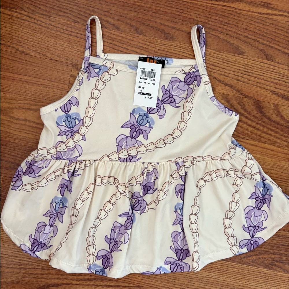 Floral Purple and Cream Kids Top